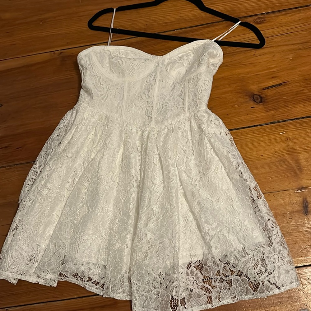 12th Tribe white lace Romper. Guiliana White Lace Romper